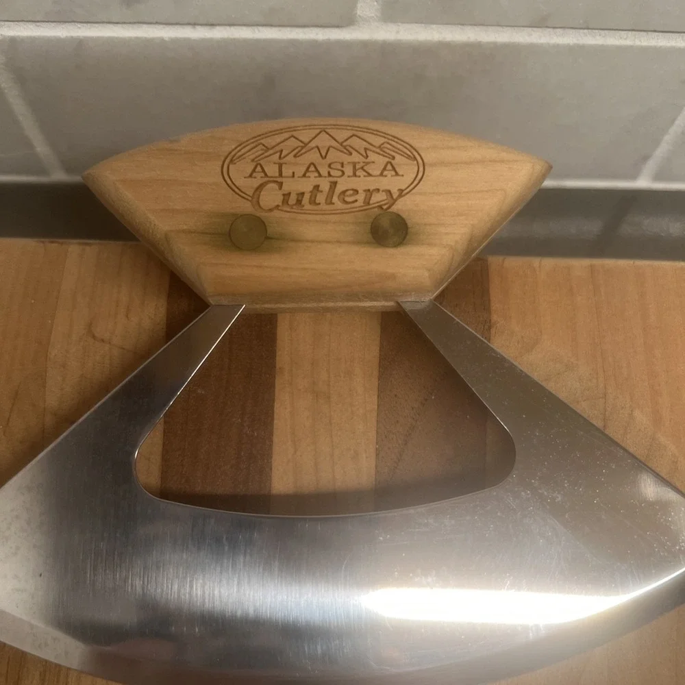 Alaska Cutlery ULU 6 Inch Knife & Wood Chopping Bowl W/ Salad Server Bear Paws